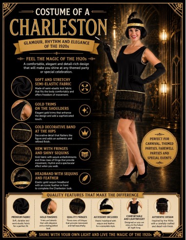 Costume Charleston Noir Taille M | Costumes pour Adultes Le Roi du Carnaval