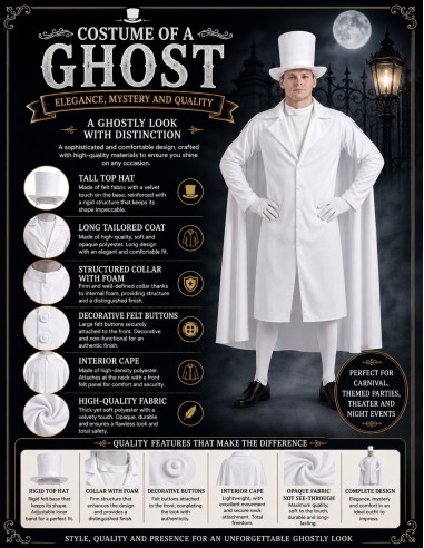 Costume de Fantôme Blanc Taille L | Costumes pour Adultes Le Roi du Carnaval