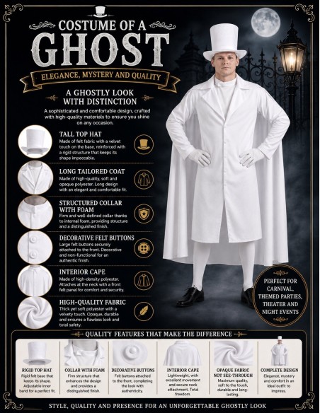 Costume de Fantôme Blanc Taille L | Costumes pour Adultes Le Roi du Carnaval
