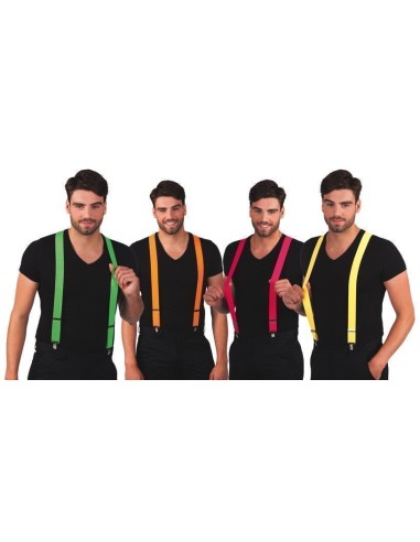 Neon suspenders 4 assorted colors - high quality, ideal for carnival, themed parties, and special events