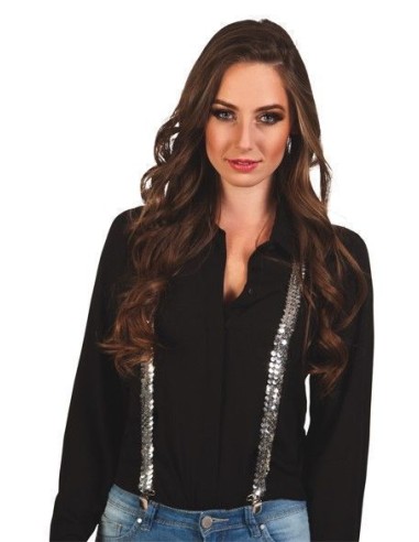 Silver sequin suspenders - high quality, ideal for carnival, themed parties, and special events