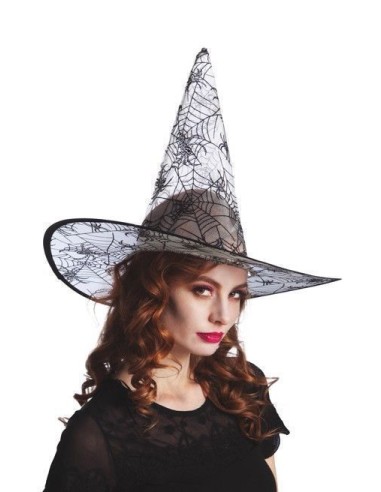 Chapéu de bruxa com teia de aranha cinza - de alta qualidade, ideal para carnaval, festas temáticas e eventos especiais.