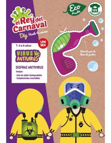 Camisa Antivírus 3/5 Anos - de alta qualidade, ideal para carnaval, festas temáticas e eventos especiais.