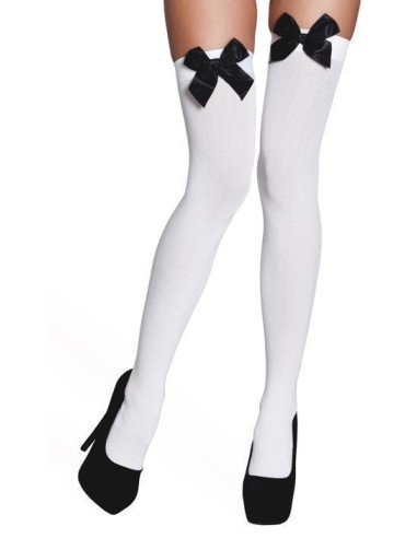 Medias cabaret blancas con lazo - de alta calidad, ideal para carnaval, fiestas temáticas y eventos especiales