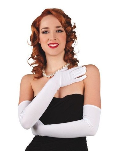 White stretch gloves 60cm m-l - high quality, ideal for carnival, themed parties, and special events.
