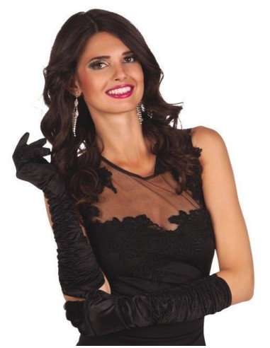 Black Hollywood gloves up to the elbow - high quality, perfect for carnival, themed parties, and special events.