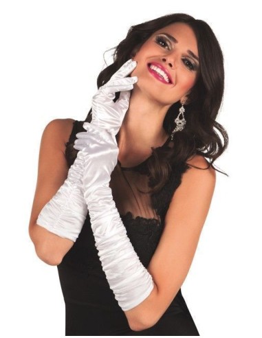 Elbow-length white Hollywood gloves - high quality, ideal for carnival, themed parties, and special events.